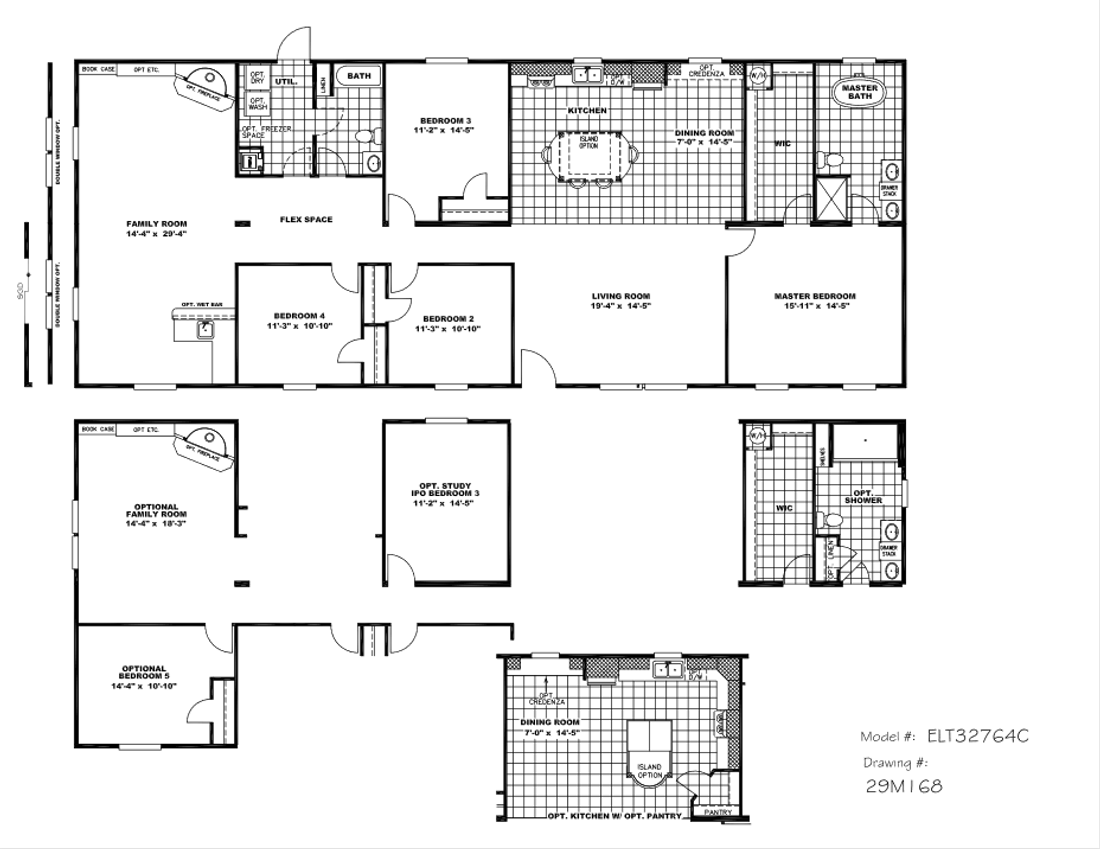 The ELITE COMMANDER 32X76 4 BR Floor Plan