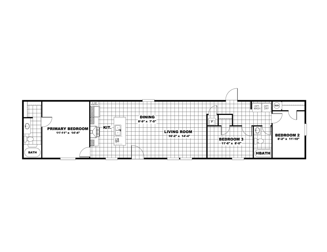 The COASTAL BREEZE I  16X72 Floor Plan