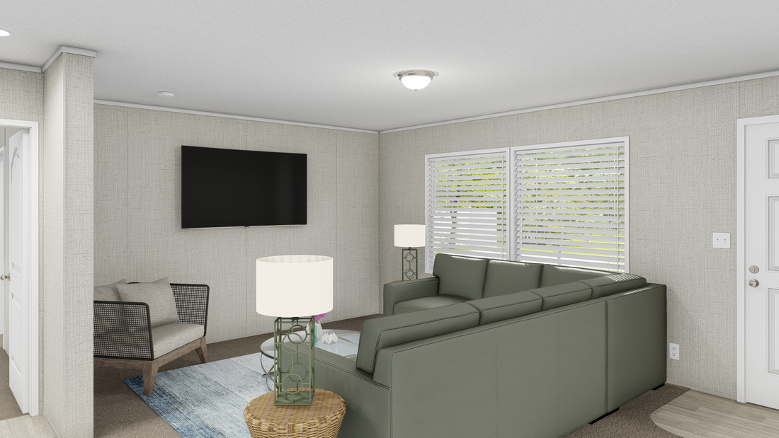 The COASTAL BREEZE II 28X56 Living Room. This Manufactured Mobile Home features 3 bedrooms and 2 baths.