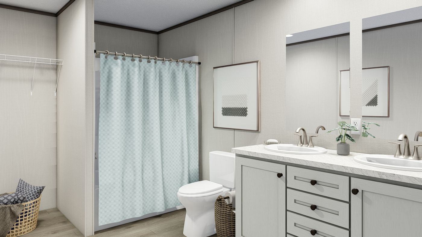 The LEGEND 28X48 Primary Bathroom. This Manufactured Mobile Home features 3 bedrooms and 2 baths.