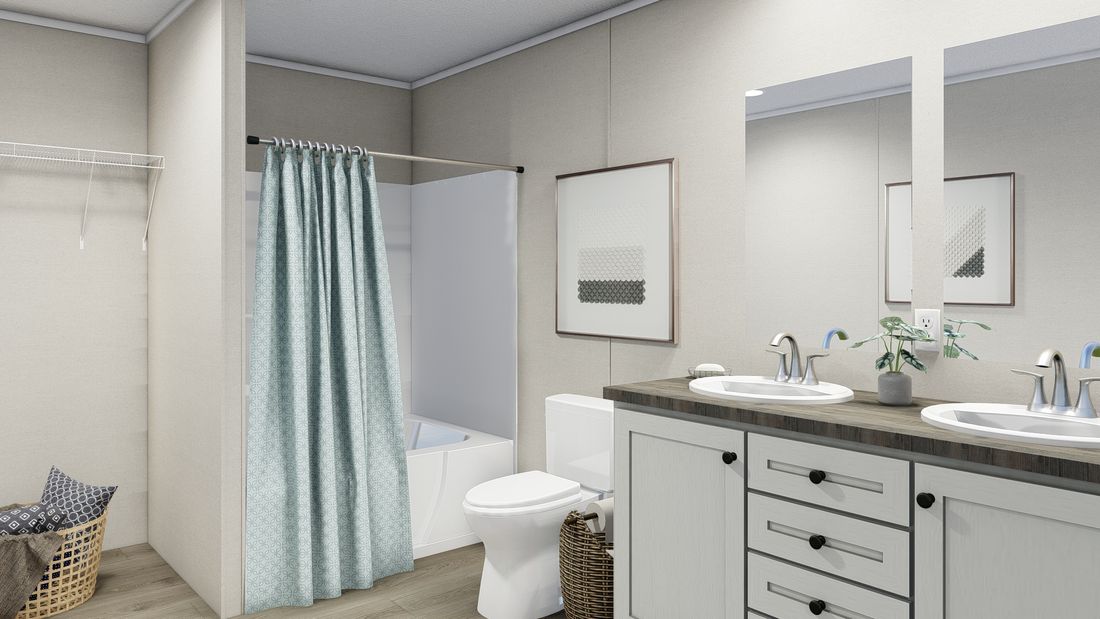 The LEGEND 28X48 Primary Bathroom. This Manufactured Mobile Home features 3 bedrooms and 2 baths.