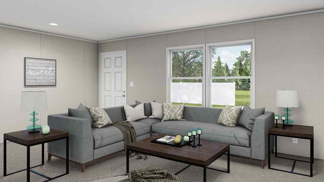 The LEGEND 28X48 Living Room. This Manufactured Mobile Home features 3 bedrooms and 2 baths.
