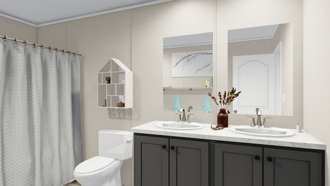 The LEGEND 28X56 4 BR Primary Bathroom. This Manufactured Mobile Home features 4 bedrooms and 2 baths.