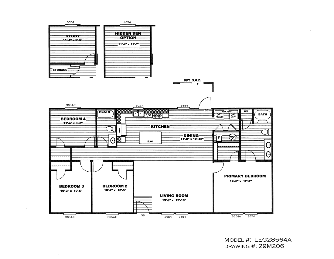 The LEGEND 28X56 4 BR Floor Plan