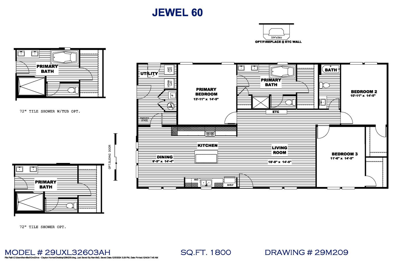 The ULTRA PRO JEWEL 3 BR 32X60 Floor Plan