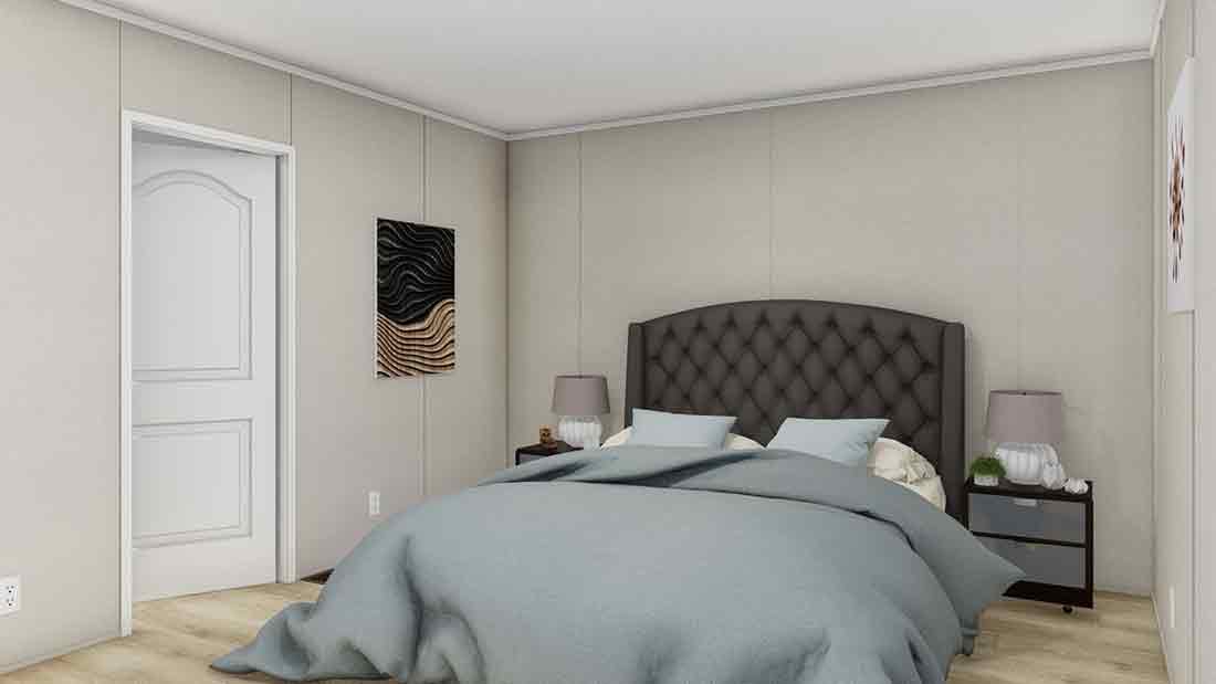 The LEGEND ANNIVERSARY 16X76 Primary Bedroom. This Manufactured Mobile Home features 3 bedrooms and 2 baths.